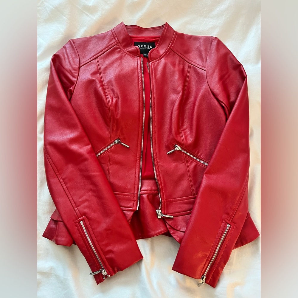 Red Guess leather jacket